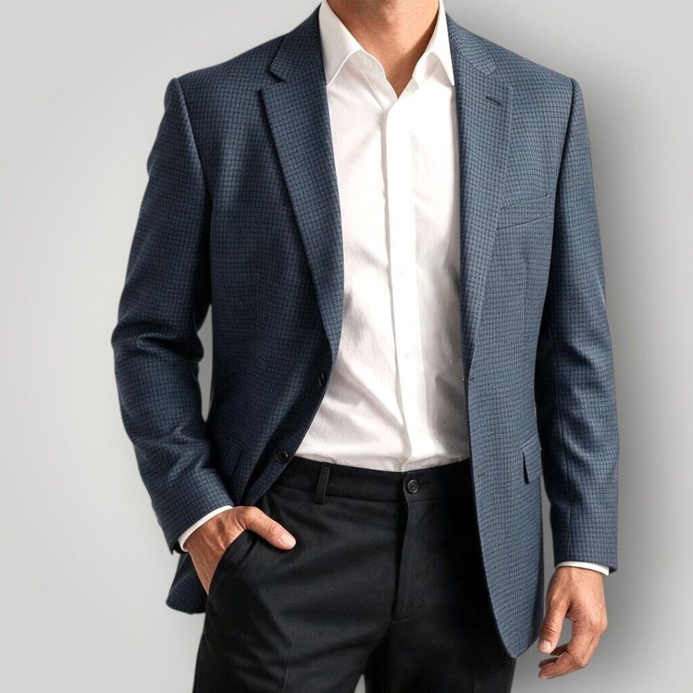 CHAPS Regular fit Mens Blazer Sport Coat 46L Casual Jacket Gray/Blue Plaid